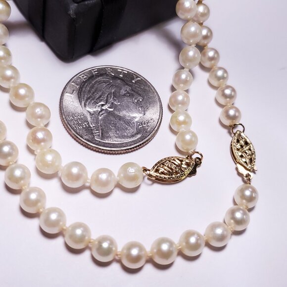 Estate 5.1mm Natural Cultured Pearl 18" &6.75" knotted 14Kt Yellow Gold Set23113 - Picture 3 of 5